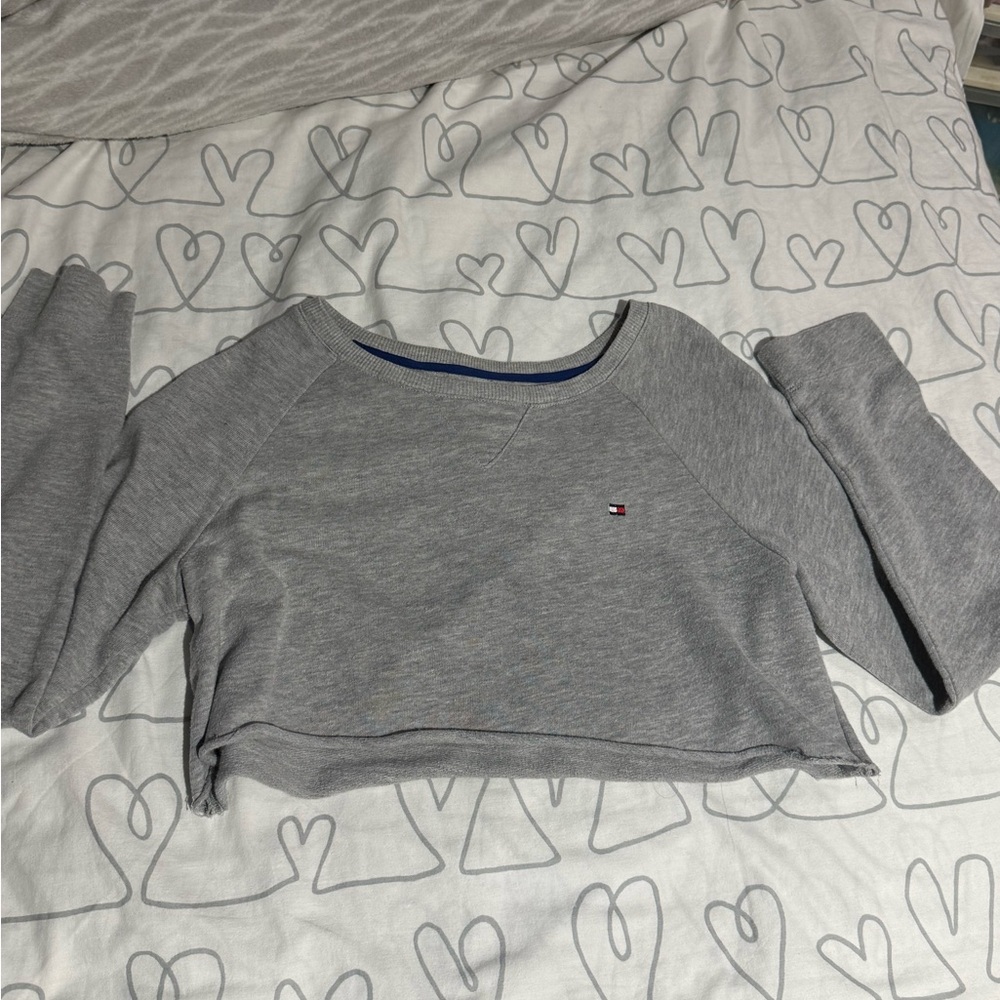Tommy Hilfiger Gray Cropped Long Sleeve Tee